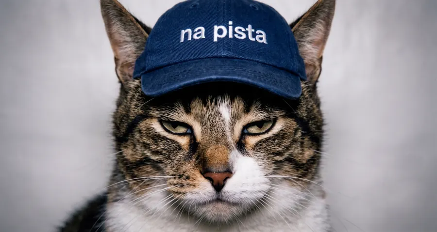 Gato com boné escrito Na Pista